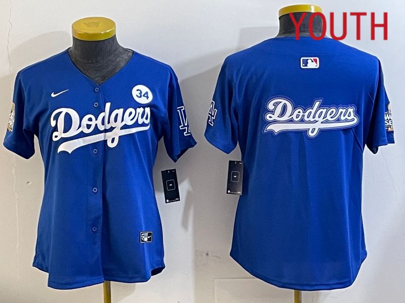 Youth Los Angeles Dodgers blank 2024 World series patch blue jersey 202411268
